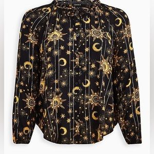 TORRID Size 1X PEASANT BLOUSE - CRINKLE GAUZE WITH LUREX CELESTIAL BLACK